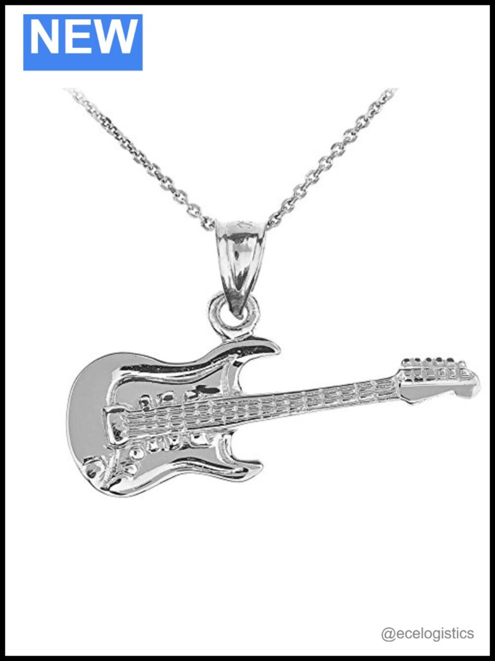 925 Sterling Silver Electric Guitar Music Charm Pendant Necklace 16"